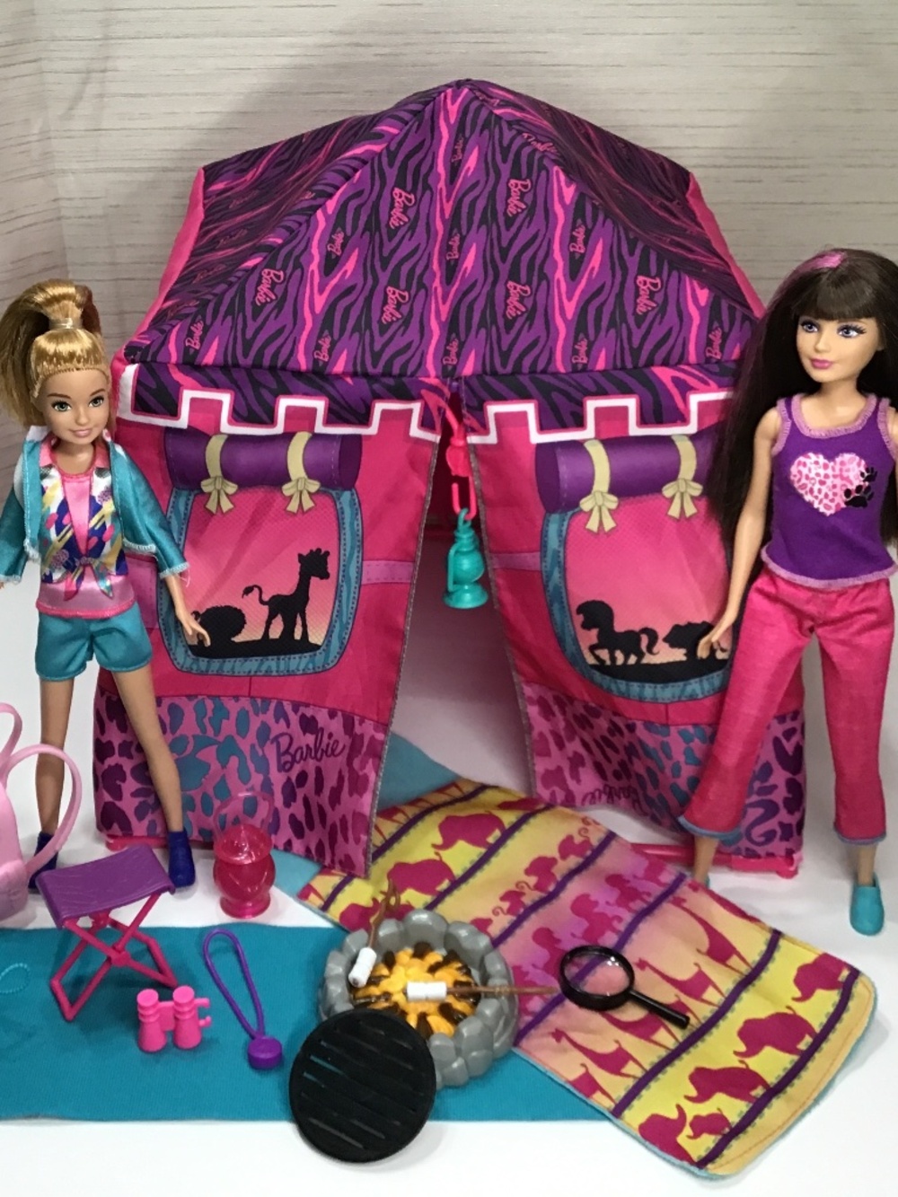 Sisters Barbie Doll Safari Tent and Dolls
